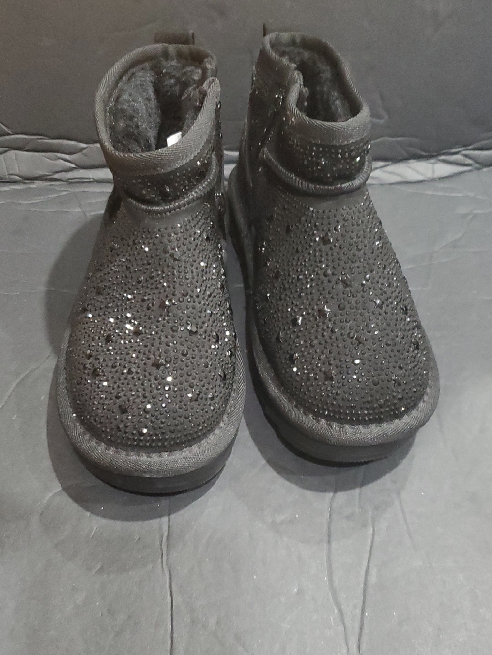 Mia girl black‎ studded sparkly faux fur shearling lined booties size 1 new